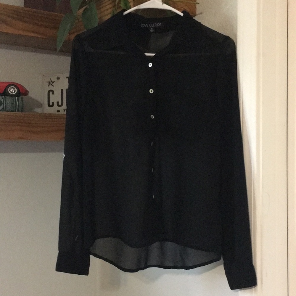 Sheer Black Button-Up